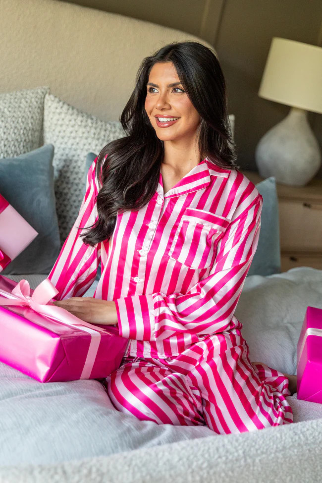 Thats Our Secret Striped Satin Pajama Set SALE | Pink Lily