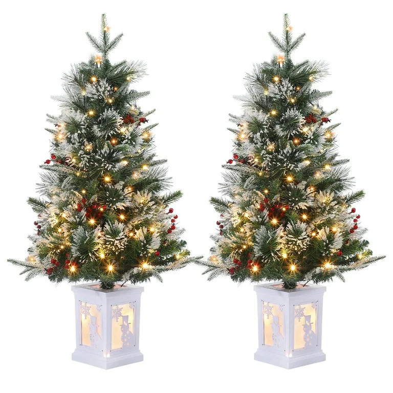 3FT Pre-Lit Artificial Christmas Tree Tabletop with 78 Warm White Lights, Flocked Potted Christma... | Walmart (US)