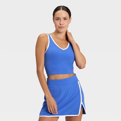 Women's Everyday Soft Light Support Contrast V-Neck Cropped Sports Bra - All In Motion™ | Target