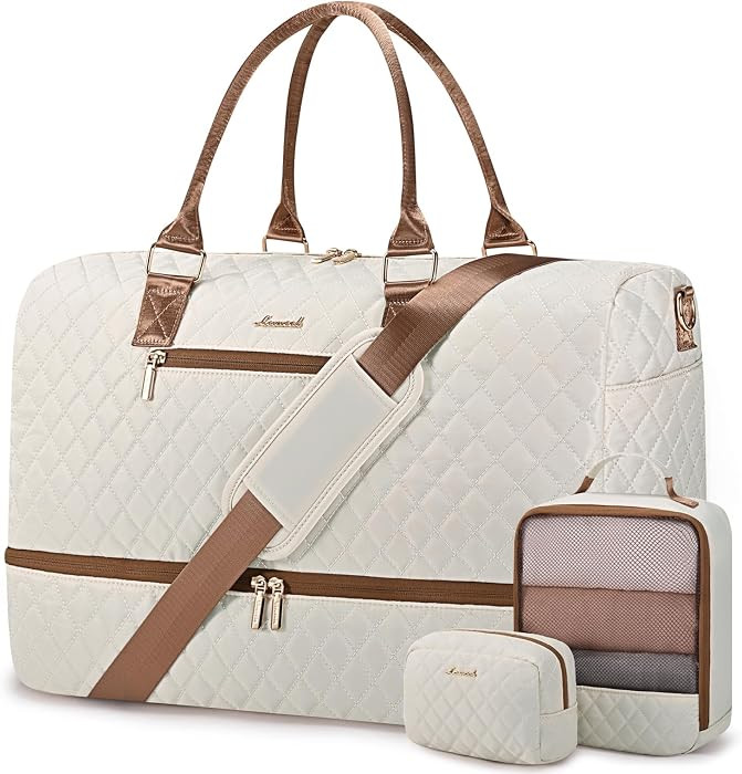 LOVEVOOK Travel Duffle Bag for Women, Weekender Overnight Bag with Shoe Compartment, Carry on Bag with Toiletry Bag, Gym Duffel Bag with Wet Pocket, Hospital Bags for Labor and Delivery 3 Pcs Set | Amazon (US)