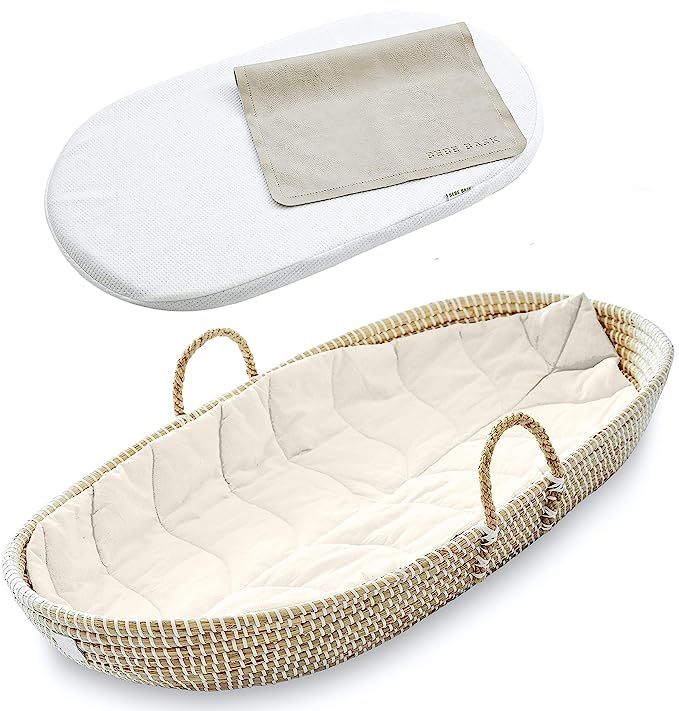 BEBE BASK - Organic Seagrass Baby Changing Basket with Pad - Handmade Baby Moses Basket - Luxury ... | Amazon (US)