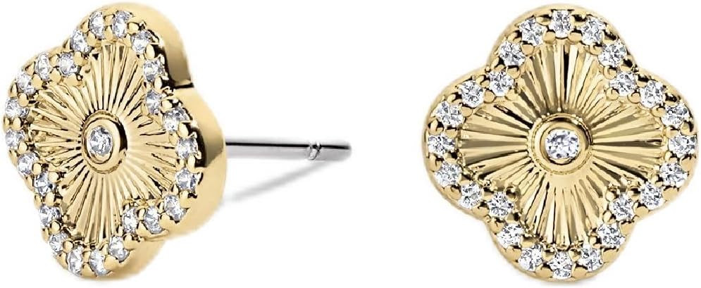 Electric Picks 14kt Gold Plated Clover Stud Earrings for Women – 14 Karat Gold Clover Earrings,... | Amazon (US)