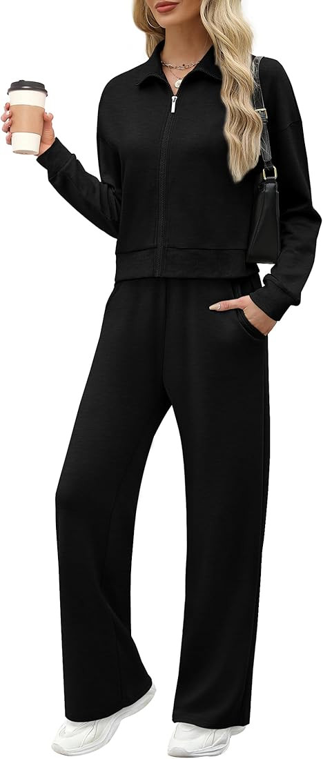 XIEERDUO Lounge Sets for Women 2024 Sweatsuit 2 Piece Outfits Sweatshirt Wide Leg Sweatpant Track... | Amazon (US)
