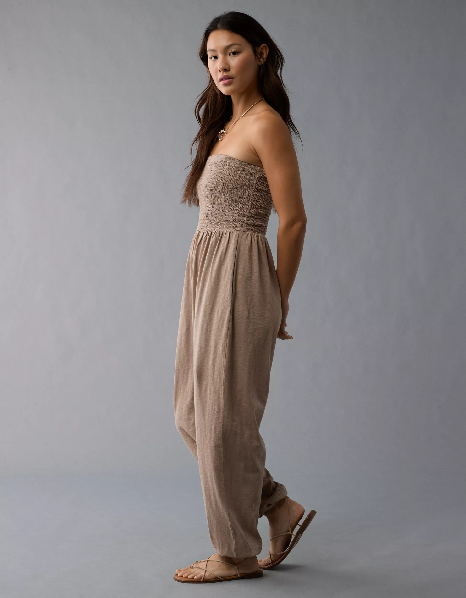 AE Sunchaser Knit Smocked Tube Jumpsuit | American Eagle Outfitters (US & CA)