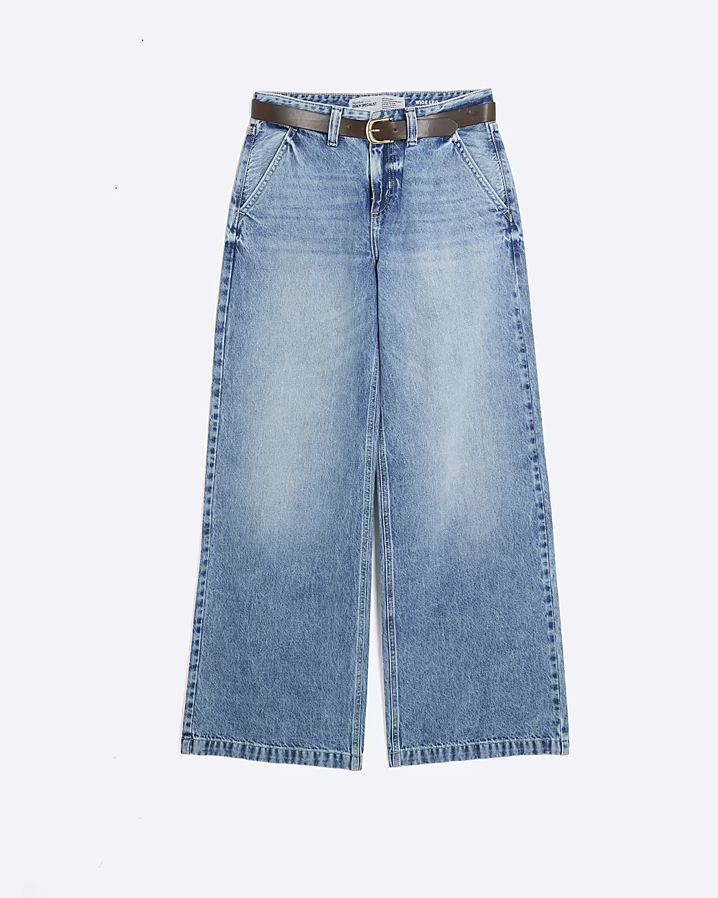 Blue Belted Low Rise Baggy Wide Leg Jeans | River Island UK & IE