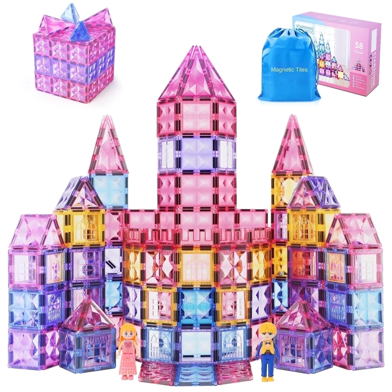 FunMagic Diamond Magnetic Tiles with 2 Dolls Building Toys, STEM Kids Toys Magnetic Blocks Christ... | Walmart (US)