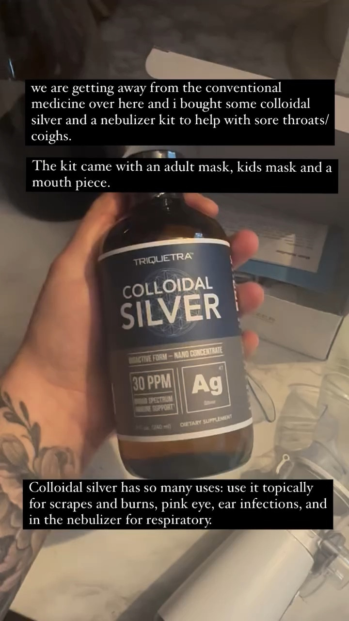 we are getting away from the conventional medicine over here and i bought some colloidal silver and a nebulizer kit to help with sore throats/coighs.  The kit came with an adult mask, kids mask and a mouth piece. Colloidal silver has so many uses: use it topically for scrapes and burns, pink eye, ear infections, and in the nebulizer for respiratory.

#LTKFamily #LTKKids #LTKHome