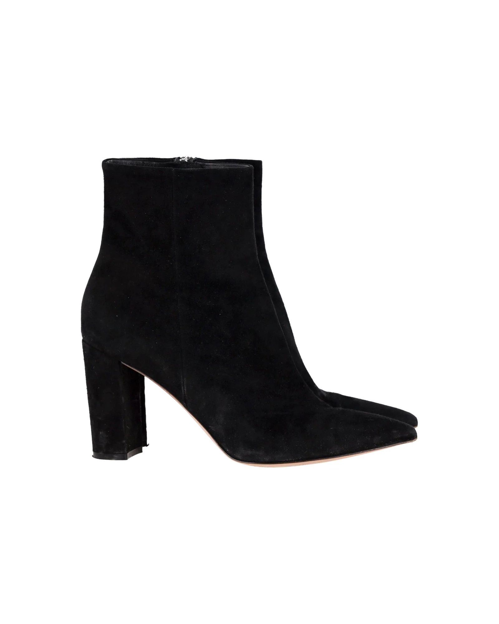 Gianvito Rossi Pointed-Toe Ankle Boots in Black Suede | Shop Simon