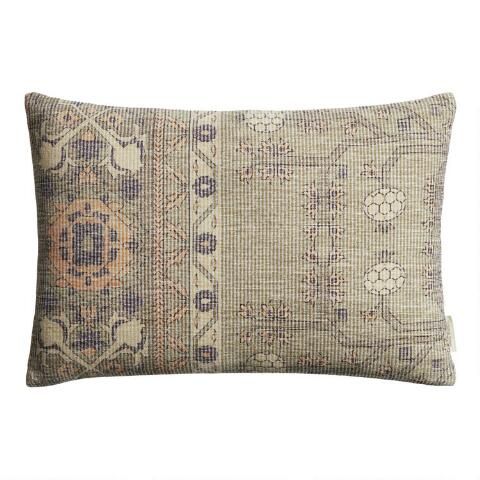 Oversized Blue And Ivory Ribbed Carpet Print Lumbar Pillow | World Market