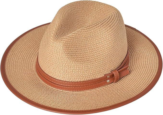 SOMALER Womens Straw Panama Hat Wide Brim Beach Sun Hat Summer Straw Fedora for Women | Amazon (US)