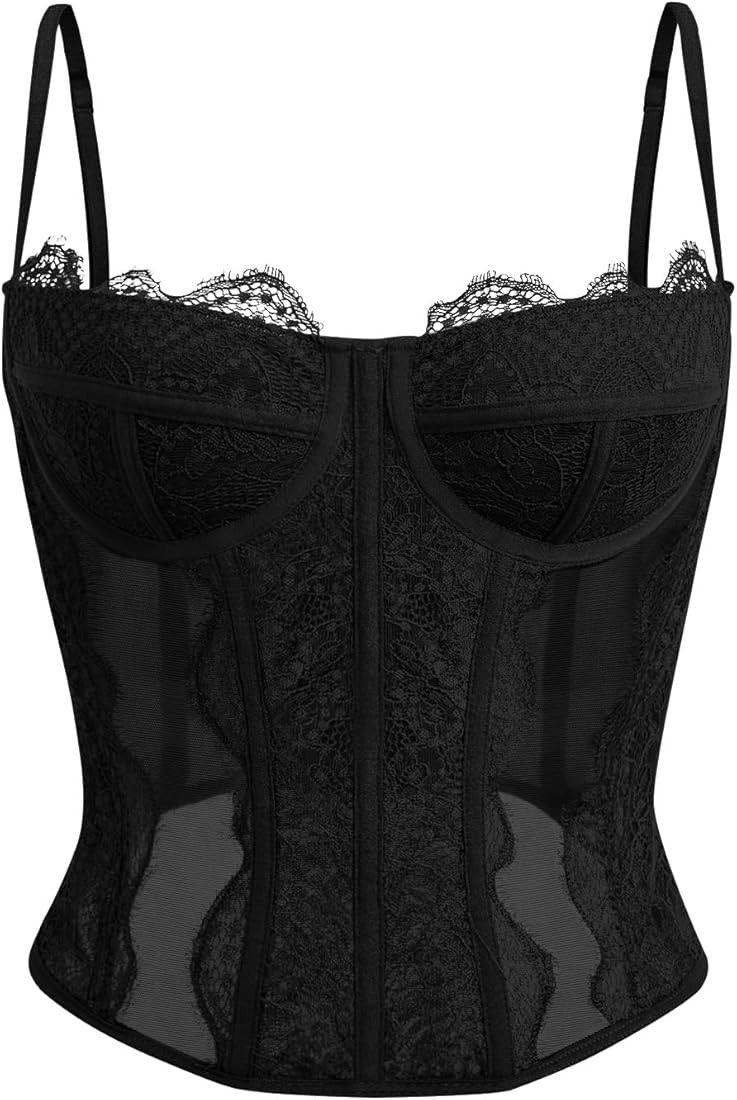 Dealmore Corset Tops For Women Going Out Lace Mesh Date Night Spaghetti Strap Party Club Fashion ... | Amazon (US)