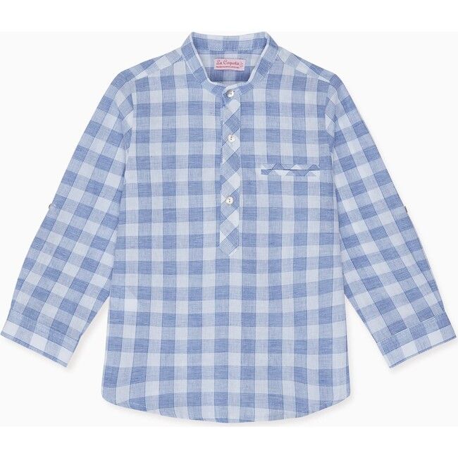 Mateo Linen Mix Shirt, Blue Check | Maisonette