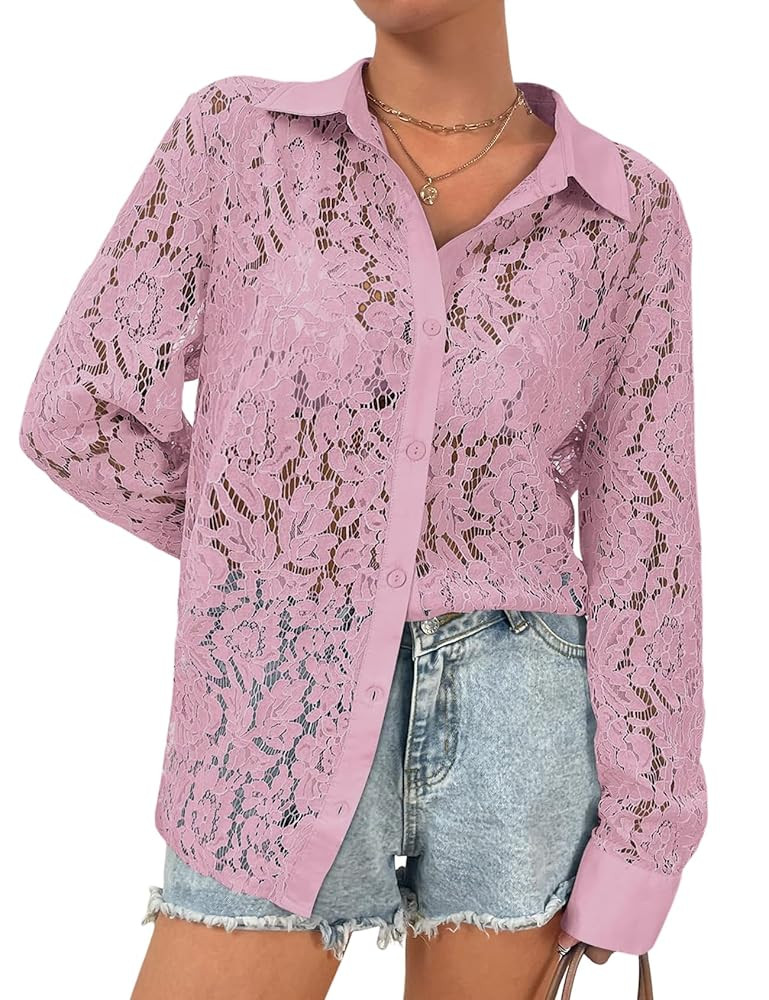 Wyeysyt Lace- Blouse for Women: Sheer Lace Long Sleeve Top, Elegant Dressy Shirt, Ladies Tops and... | Amazon (US)