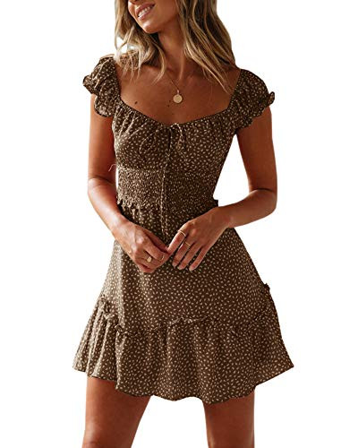 Womens Summer Sundress Ruffle Sleeve Sweetheart Neck Print Mini Dress | Amazon (US)