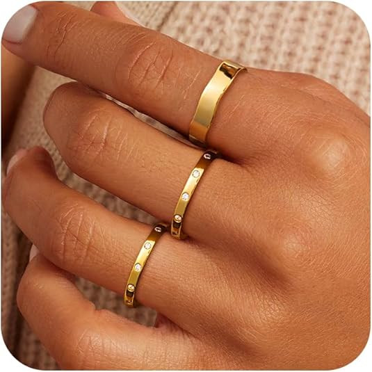 Gold Rings for Women, Stackable 14k Gold Plated Rings Set for Women Non Tarnish Stacking Simple B... | Amazon (US)
