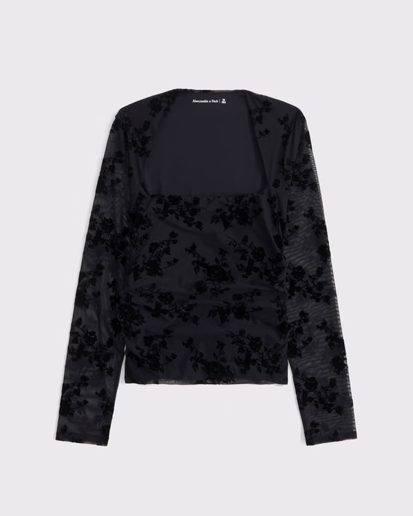 Women's The A&F Ava Long-Sleeve Mesh Top | Women's Tops | Abercrombie.com | Abercrombie & Fitch (US)