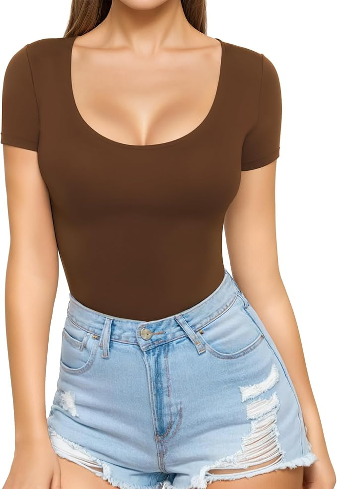 MANGOPOP Womens Scoop Neck Short Sleeve Long Sleeve Slim Fit T Shirt Tunic Tops Tee | Amazon (US)