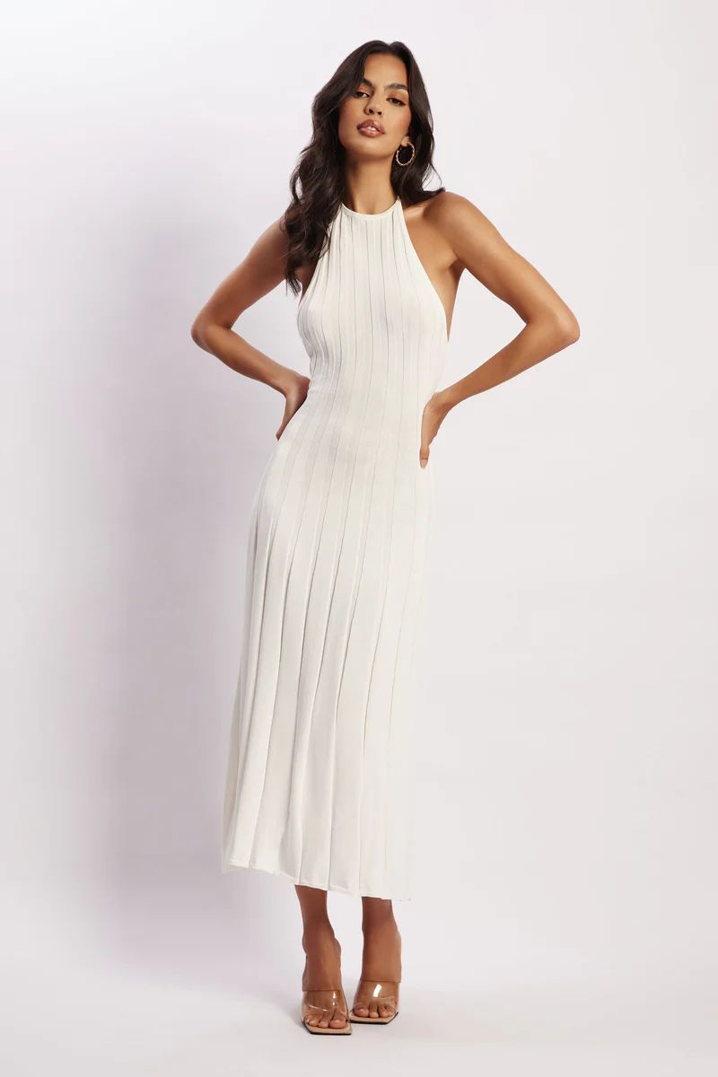 Adrienne Halter Neck Midi Dress - White | MESHKI (US & UK)