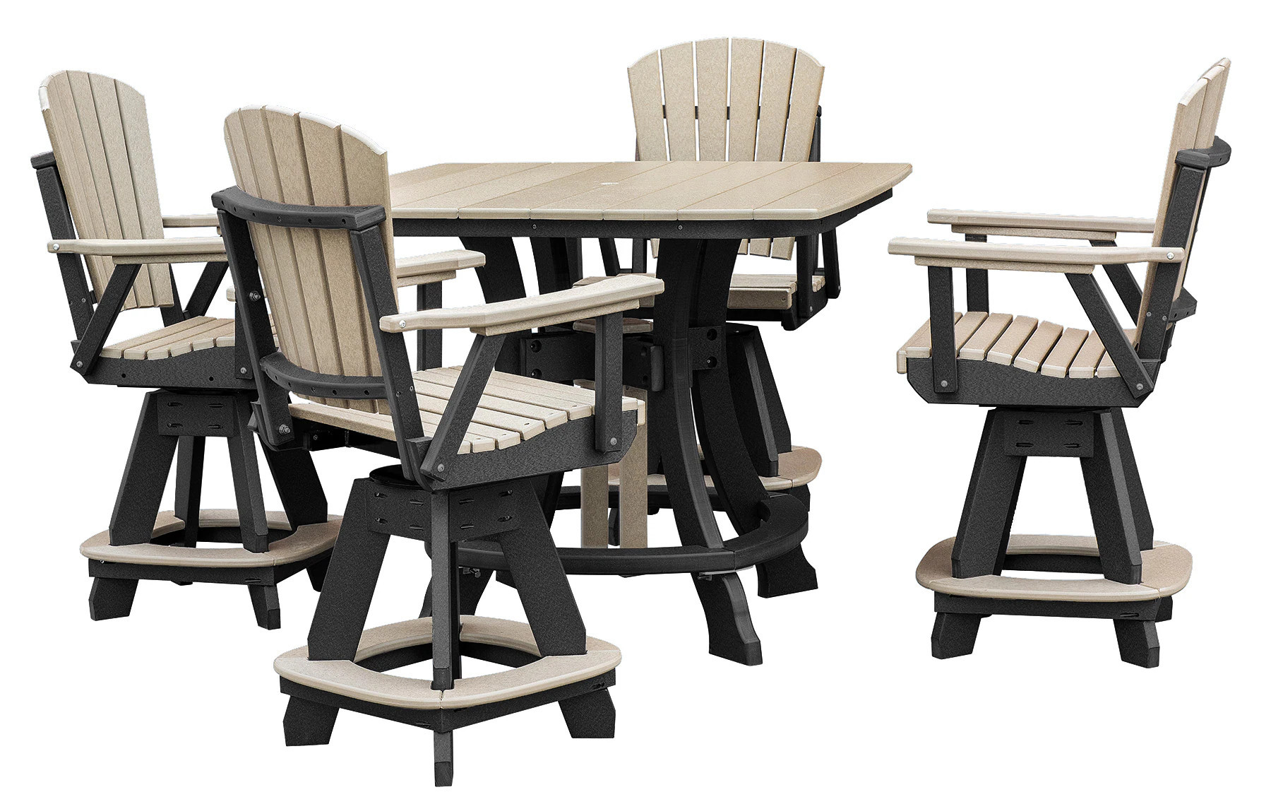 American Furniture Classics Amish HDPE 5 -Piece Black and Grey Counter height Resin Square Table with 4 Swivel Chairs one_size | CS130WWBK-K | Lowe's