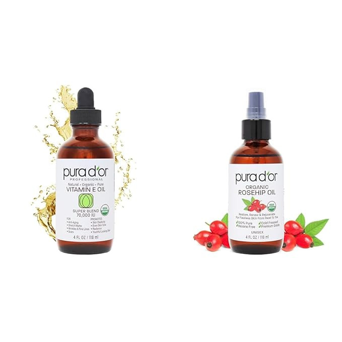 PURA D'OR 4 Oz Vitamin E Oil Blend 70,000 IU & Rosehip Seed Oil Hair Relaxer 100% Pure Cold Press... | Amazon (US)