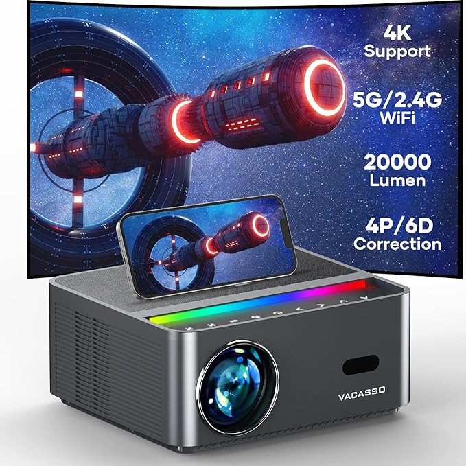 4K Projector with WiFi and Bluetooth, FHD Native 1080P VACASSO Portable Outdoor Movie Projector w... | Amazon (US)