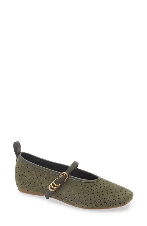 rag & bone Spire Perforated Mary Jane Flat in Forest Suede at Nordstrom, Size 35 | Nordstrom