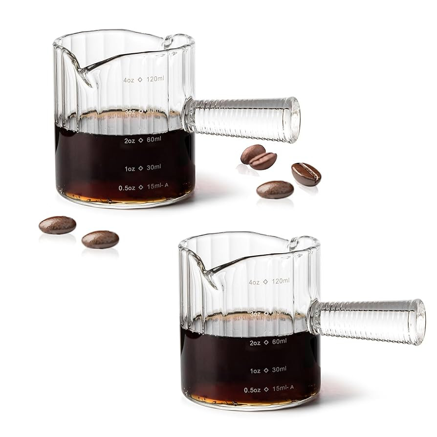 Espresso Cups Set of 2, 4 OZ Glass Double Spouts Shot Glasses Cups, Milk Cup with Glass Handle fo... | Amazon (US)