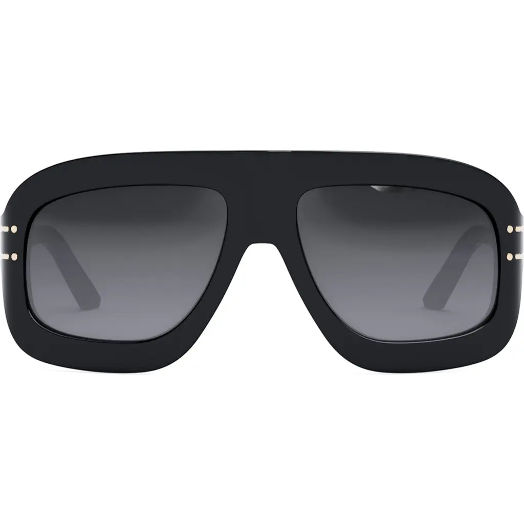 'DiorSignature M1U 58mm Rectangular Sunglasses in Shiny Black /Gradient Smoke at Nordstrom | Nordstrom