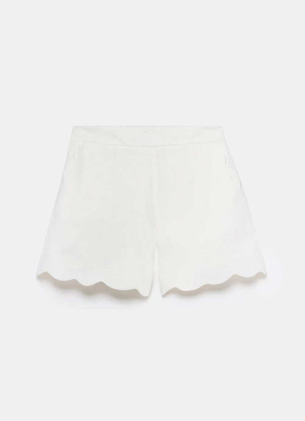 White Linen Scallop Trim Shorts | Mint Velvet