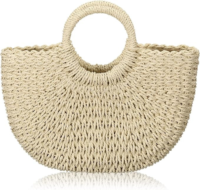 Frienda Straw Tote Bag Summer Beach Bag Handmade Straw Rattan Woven Handbag for Women Travel | Amazon (US)