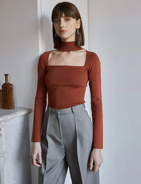 Romi Choker Knit Top in Chestnut | Pixie Market