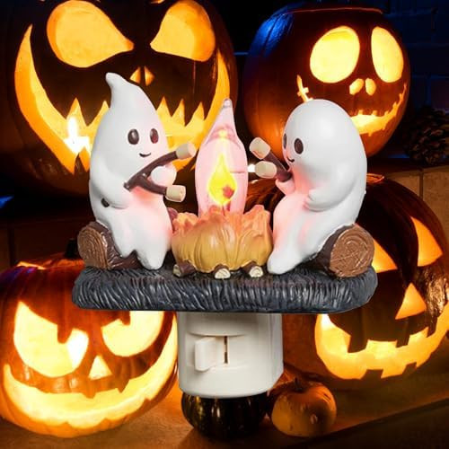 podafu Ghost Campfire Light Indoor Figurine Lamps Halloween Ghost Campfire Flickering Night Light Halloween Decoration Halloween Gifts Campfire Night Light Plug into Wall | Amazon (US)