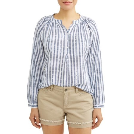 Women's Woven Eyelet Popover Top | Walmart (US)