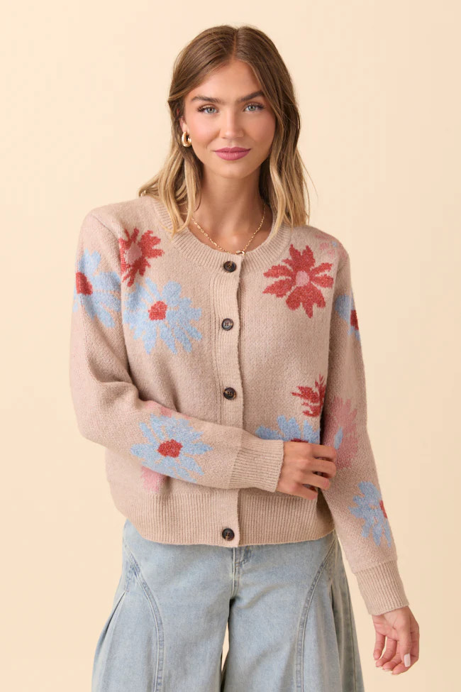 Angel Taupe Floral Print Cardigan SALE | Pink Lily