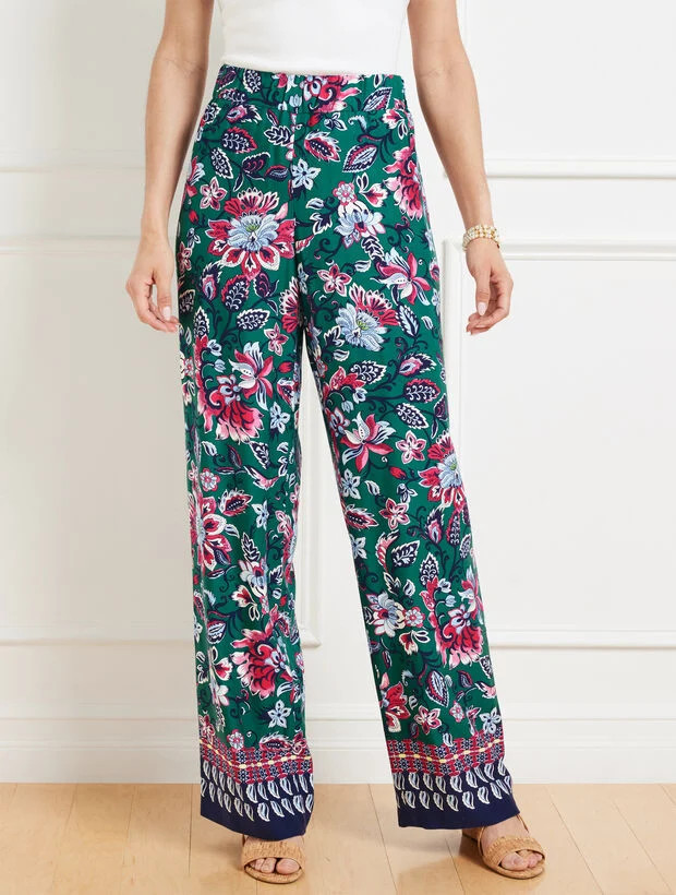 Wide Leg Pull-On Pants - Gorgeous Garden | Talbots