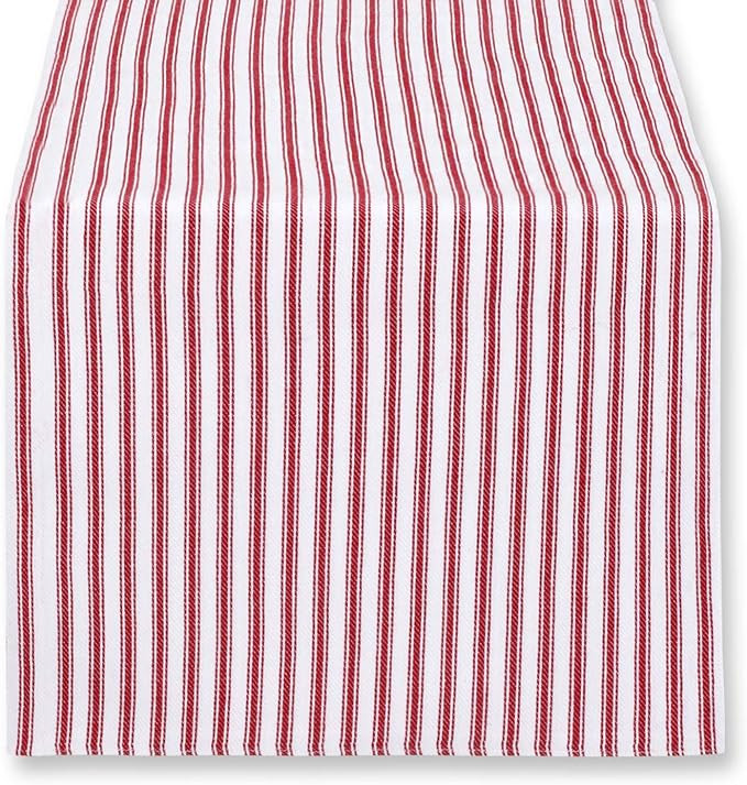 Cackleberry Home Red and White Ticking Stripe Woven Cotton Table Runner Reversible 14 x 90 Inches | Amazon (US)