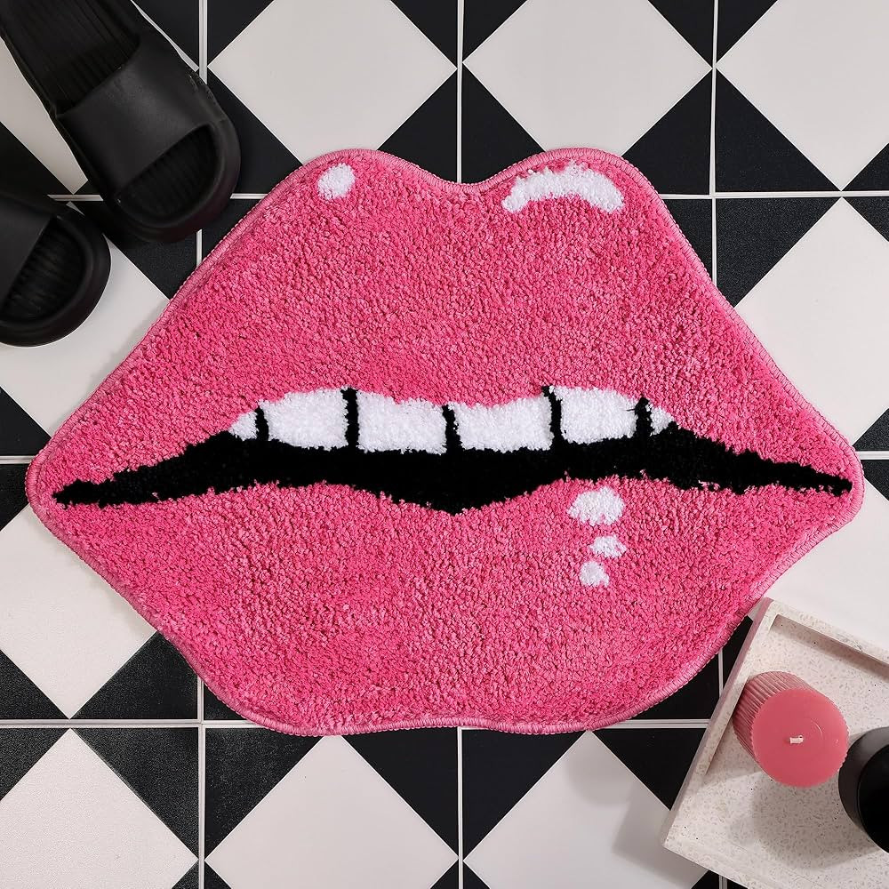 Panstar Pink Lips Bathroom Rug, Cute Lips Bath Mat Non Slip Lips Shaped Absorbent Bathtub Rug Bat... | Amazon (US)