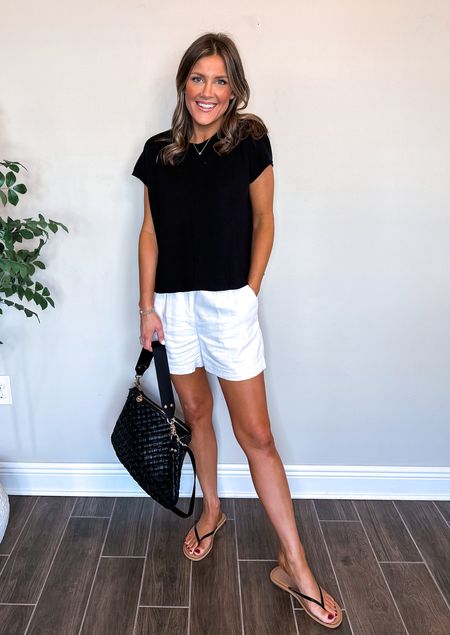 Spring Capsule Outfit - wearing a medium in the top and a 26 in the white linen shorts 
I sized up in the top because I have a long torso and need extra length 

#LTKsalealert #LTKstyletip #LTKfindsunder50