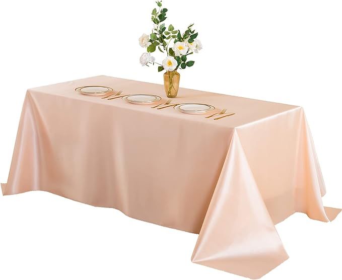 Horbaunal Peach Satin Tablecloth 60 x 102 Inches Rectangle Satin Table Cover Bright Silk Table Cl... | Amazon (US)