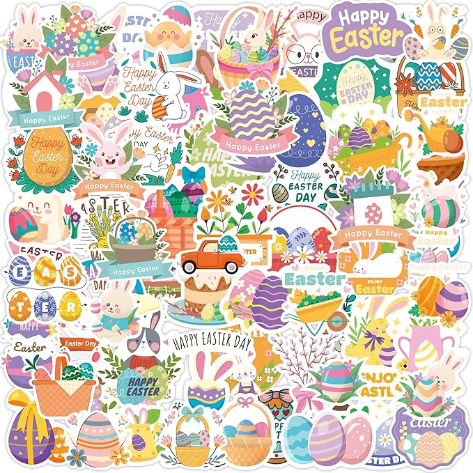 Easter Egg Stuffers - 100 PCS Happy Egg Bunny Stickers for Kids - Vinyl Easter Games Crafts Activ... | Amazon (US)