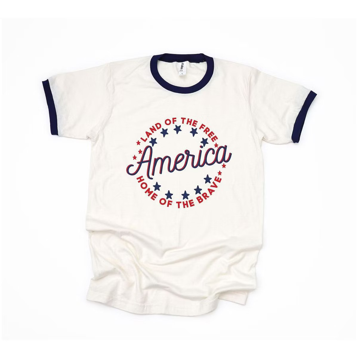 Simply Sage Market Women's America Home of The Brave Short Sleeve Ringer Tee - M - Vintage/Navy | Target