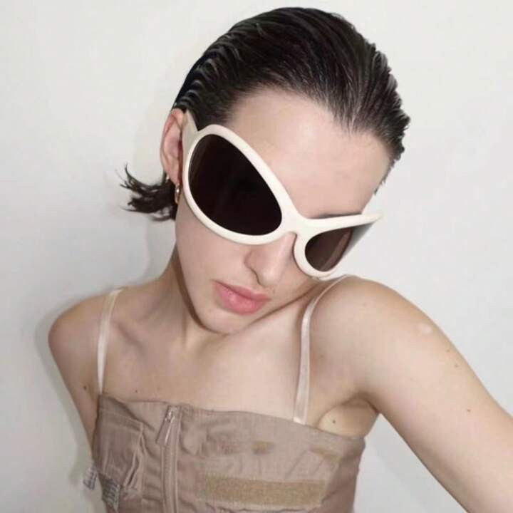 1pc Exaggerated Alien White Frame Black Lens Future Tech Style Sunglasses With Face Cover Y2K Tre... | SHEIN