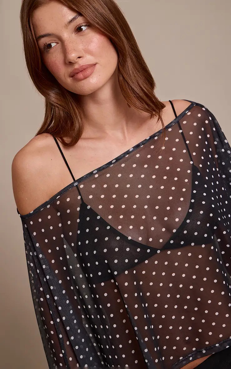 Black Mesh Polka Dot Cape | PrettyLittleThing USA | PrettyLittleThing US