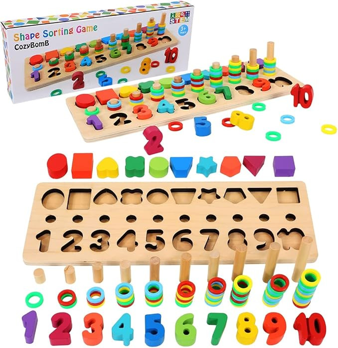 CozyBomB™ Montessori Educational Wooden Toys for Kids Toddler Number Puzzles Sorter Counting Sh... | Amazon (US)