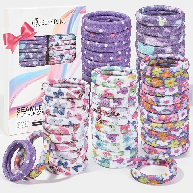 Bessrung 50 PCS Seamless Hair Ties, No Damage Elastics Hair Ties for Women Girls, Soft Stretchy P... | Amazon (US)