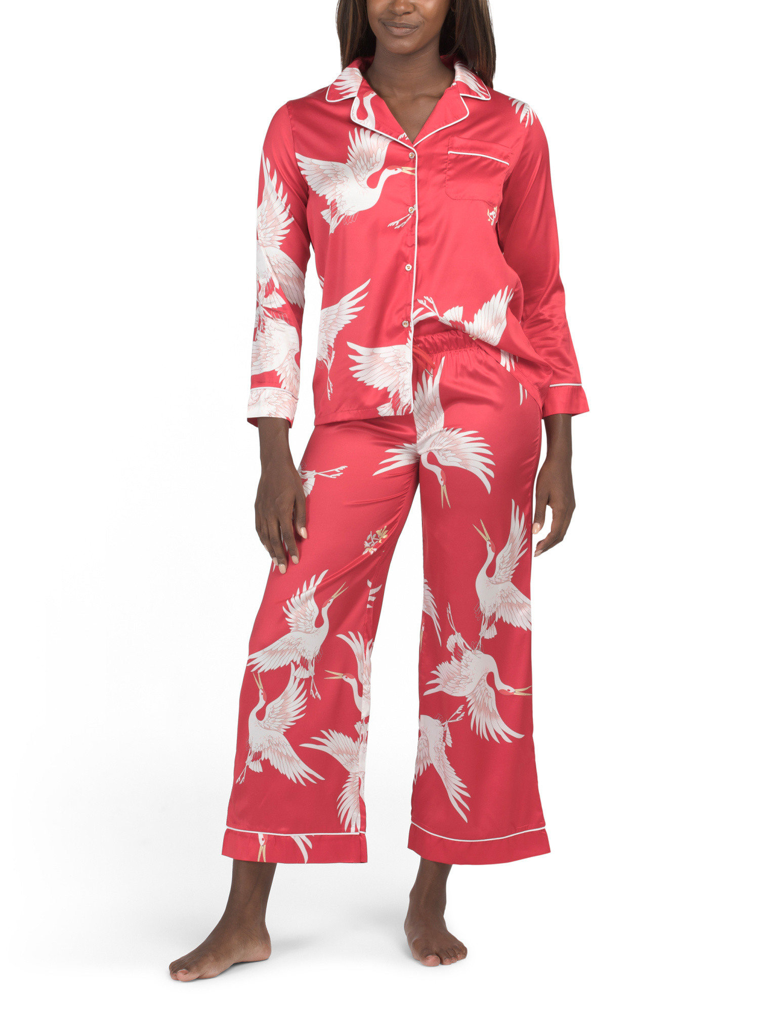 2pc Satin Crane Pajama Set | Clothing | Marshalls | Marshalls