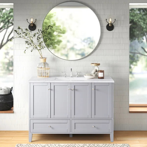 Aleta 48'' Free-standing Single Bathroom Vanity with Quartz Vanity Top | Wayfair North America
