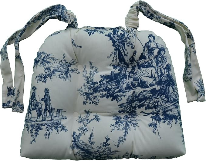 Bouvier Blue- Toile Chair Pad - Pack of 4 with Ties, Indoor, Cotton Cover, 17x14, Polyester Fiber... | Amazon (US)
