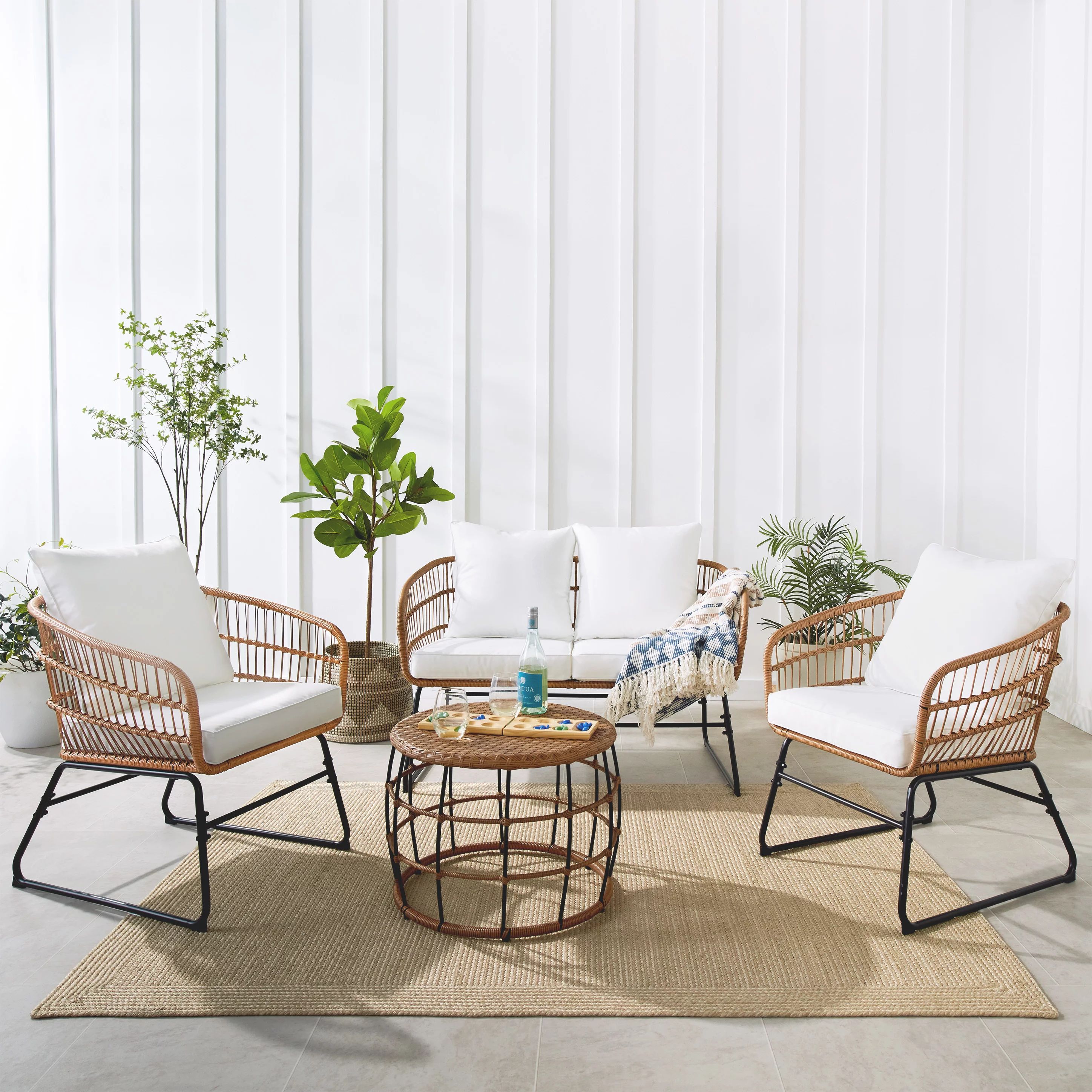 Best Choice Products 4-Piece Outdoor Rope Wicker Patio Conversation Furniture Set w/ Loveseat, Cu... | Walmart (US)