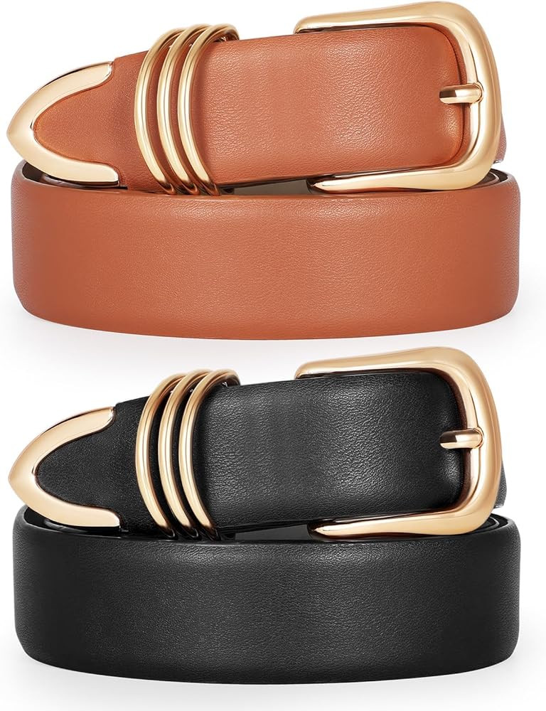 Women's Leather Belts for Jeans Dresses Ladies Waist Belts with Fashion Gold Buckle | Amazon (US)
